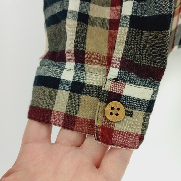 Vintage Boxy Button Up Shirt Women's XL Tan Black Plaid Flower Leaf Art To Wear - Picture 8 of 10